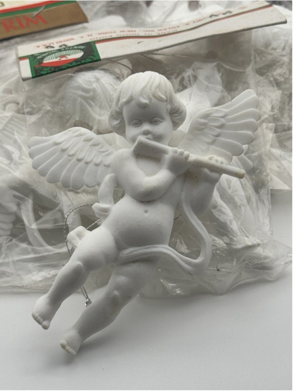 Vintage Cherub Angel Ornament Kurt Adler White Instruments Plastic Set of 10